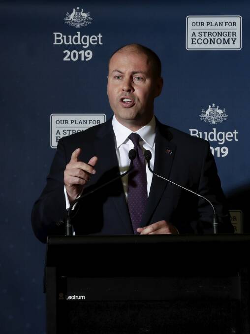 POINT TO PROVE: Treasurer Josh Frydenberg at the press conference during the Budget lockup at Parliament House in Canberra on April 2. Photo: Alex Ellinghausen