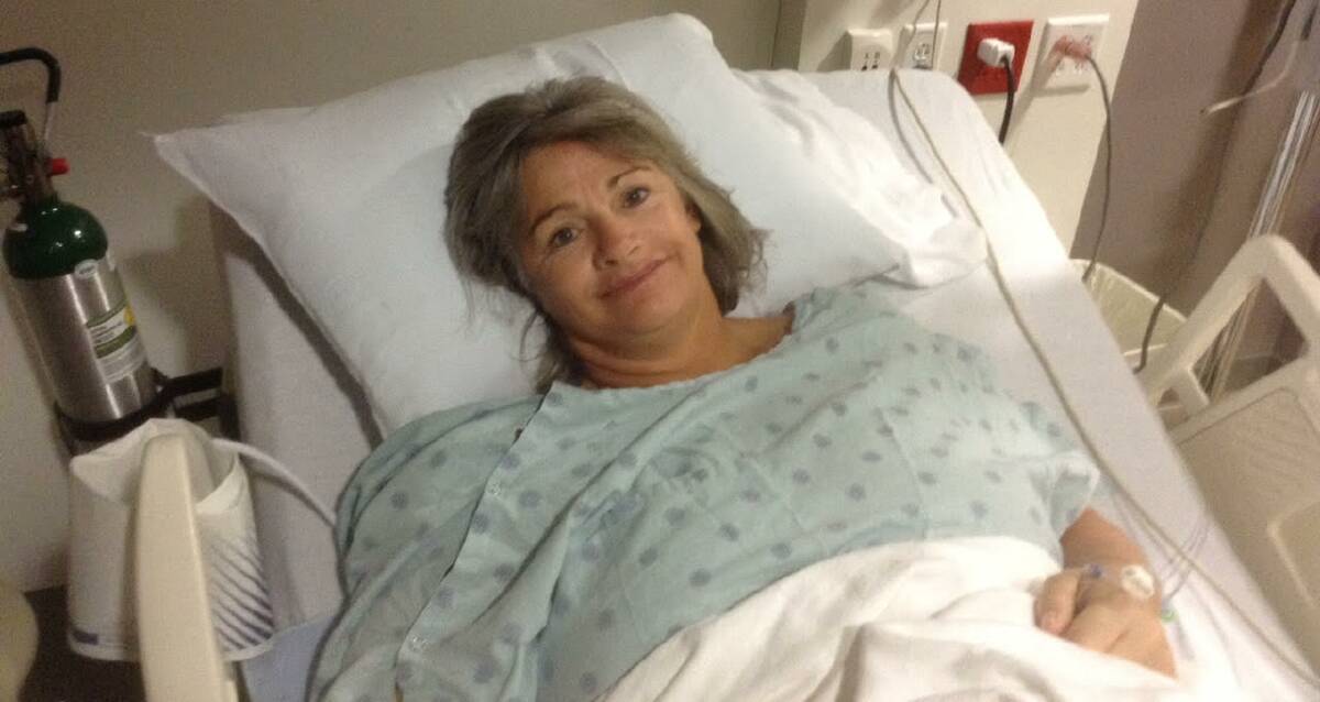 Toni Shannon in the recovery ward of a US hospital following life-saving removal of the pelvic mesh implant. 