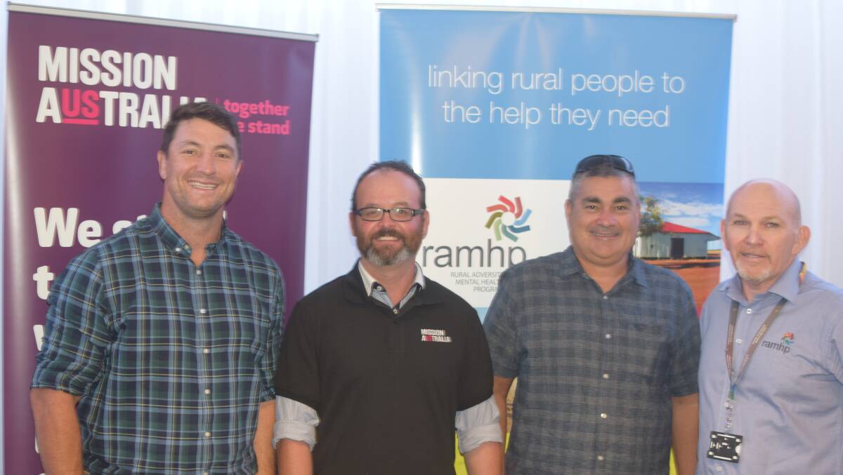 Former NRL player Nathan Hindmarsh (left) and Mission Australia Kempsey's Daniel Hopkins (second from left) at the gambling education seminar. 