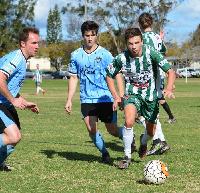 Missed opportunities: Ellis Jeffery on the burst for Saints against the Taree Wildcats. Saints first grade went down 2-0, while reserves lost 1-0. 