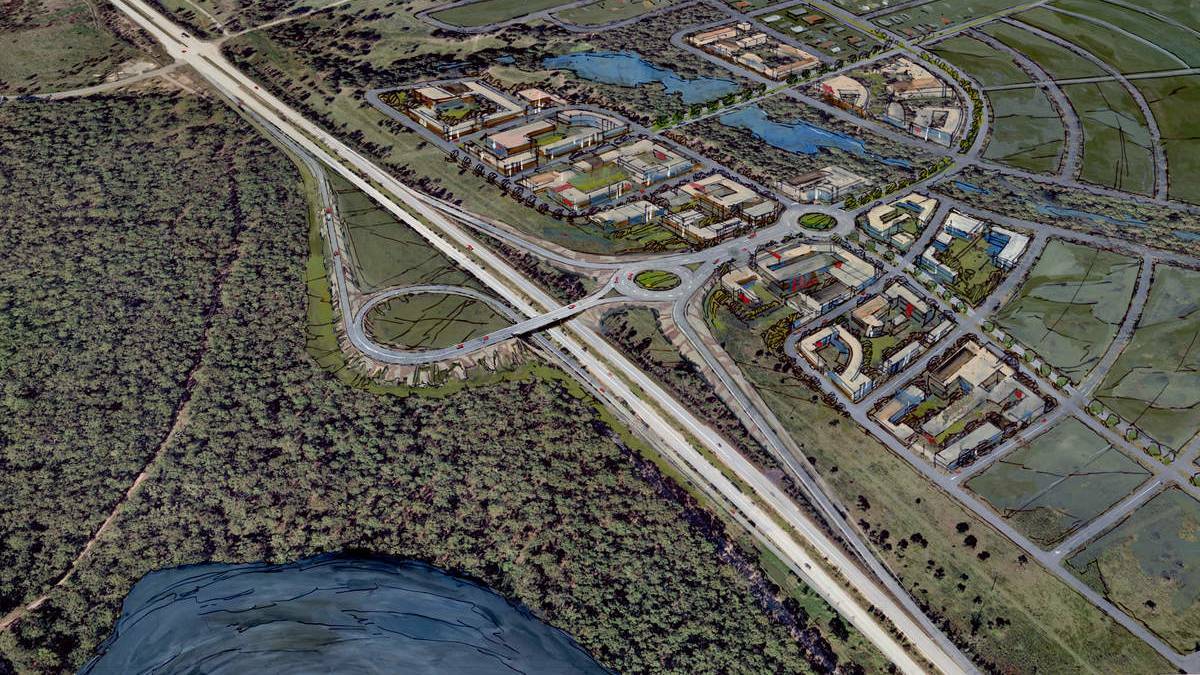 REJECTED: A drawing of the proposed Pacific Highway interchange and housing subdivision at Kings Hill, north of Raymond Terrace.