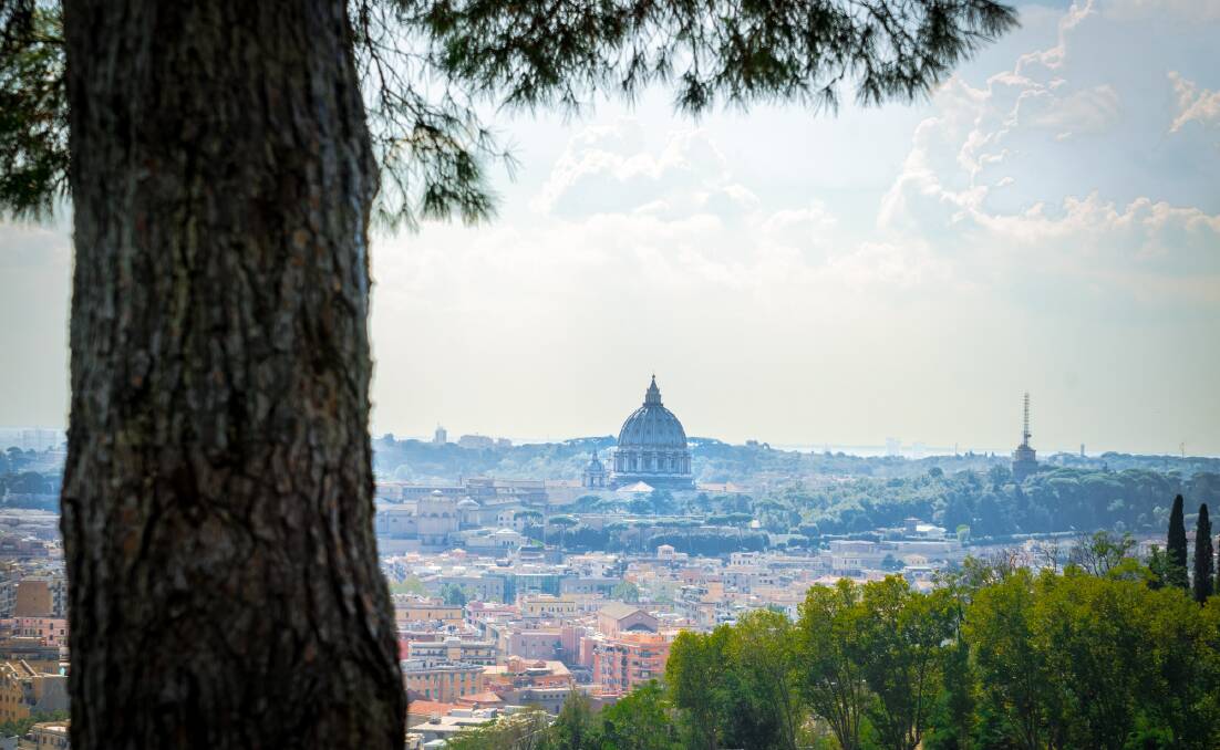 The view from the Way of St Francis as it leads into Rome, with the Vatican in the distance.
