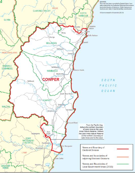 A map of the Cowper electorate 