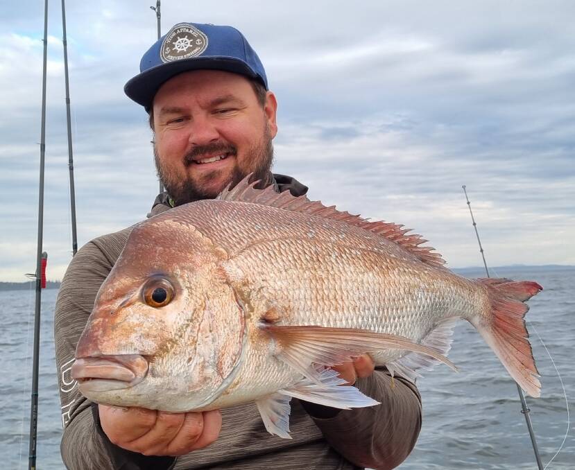 Big red: There have been terrific snapper offshore over the past few weeks, as Grant Whitby happily found when he scored this nice fish on a soft plastic. Photo: supplied.