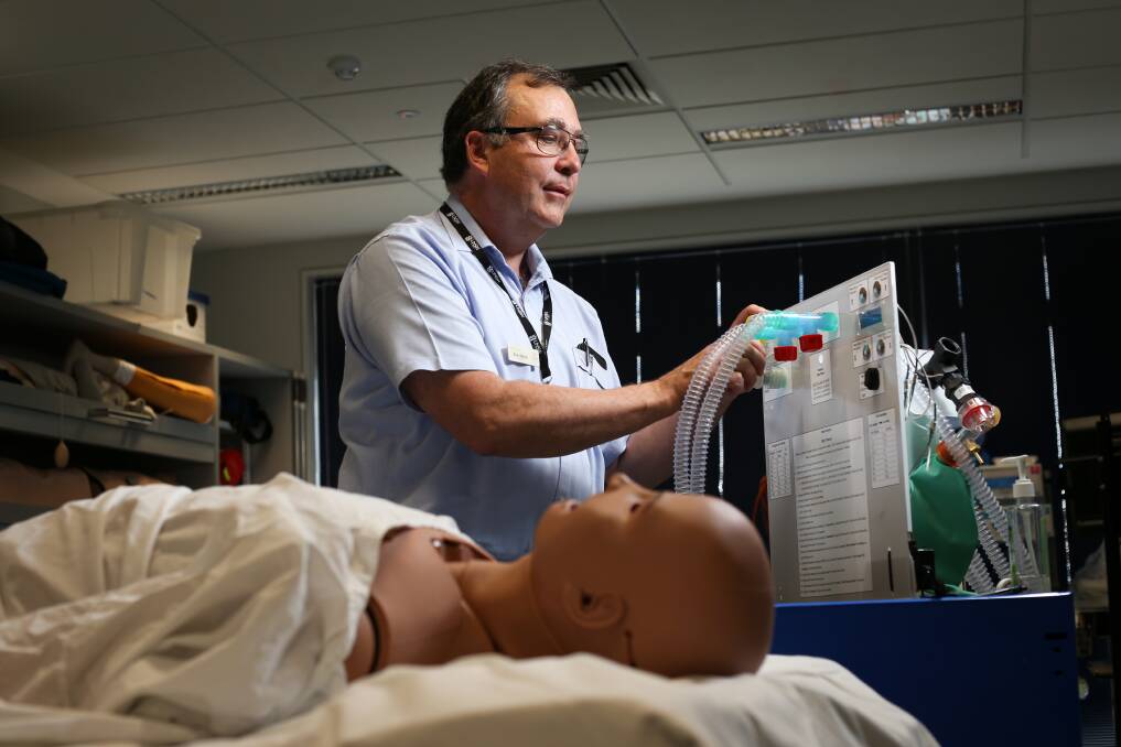 Eric Moyle, who has worked as a visiting medical officer in intensive care at Albury for 20 years, has created a ventilator with Justin Ford at UNSW Rural Clinical School. Picture: JAMES WILTSHIRE