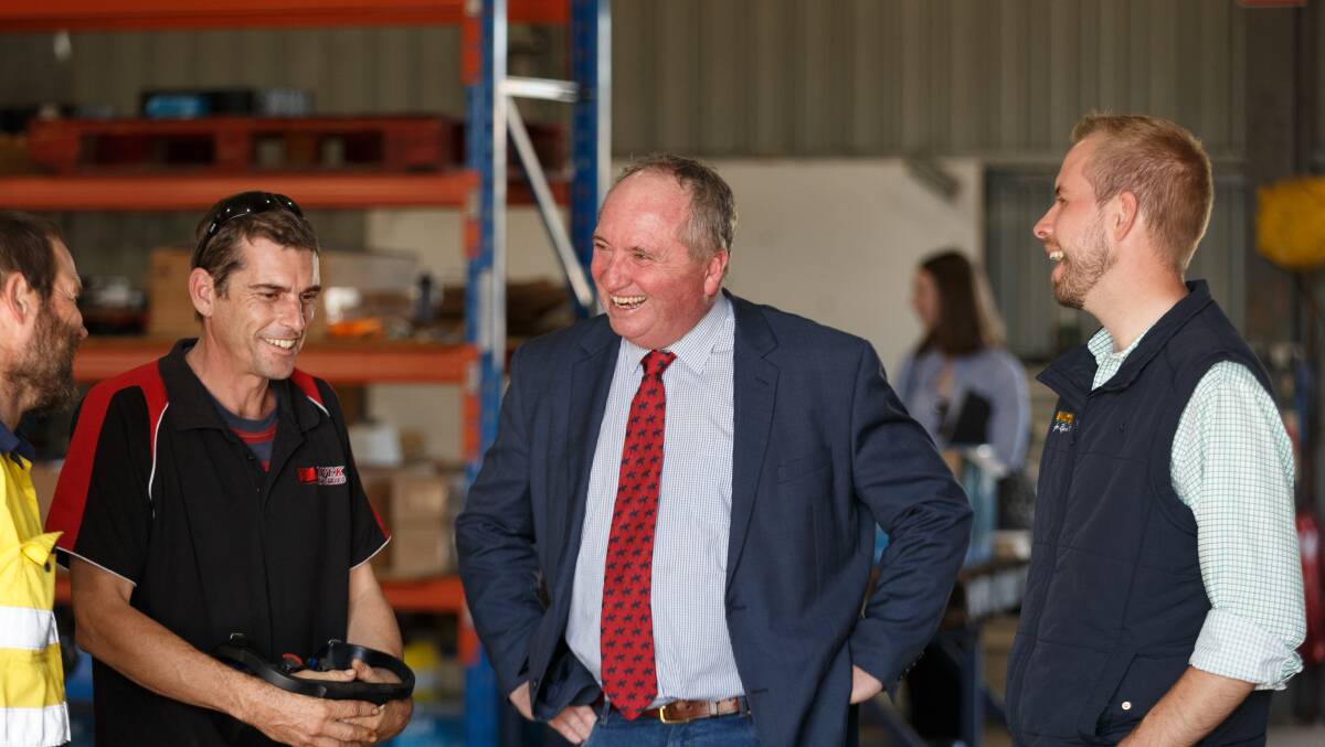 Deputy Prime Minister Barnaby Joyce, campaigning in Singleton, says regional newspaper are essential, "otherwise I can get away with anything". Picture: Max Mason-Hubers