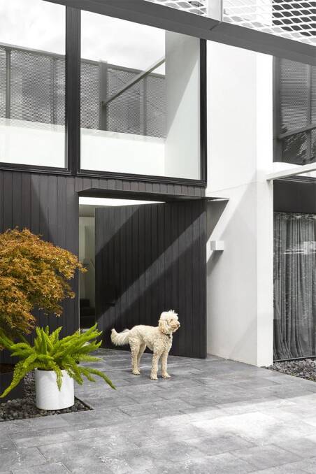 WELCOME: A facade offers privacy and shade on the north side of the house. Photo: David Kulesza