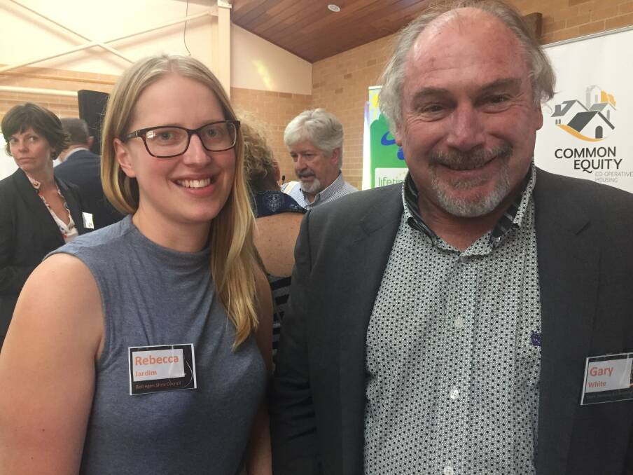 Bellingen's senior strategic planner Rebecca Jardim with the NSW Chief Planner Gary White at the Affordable Housing Local Solutions Forum