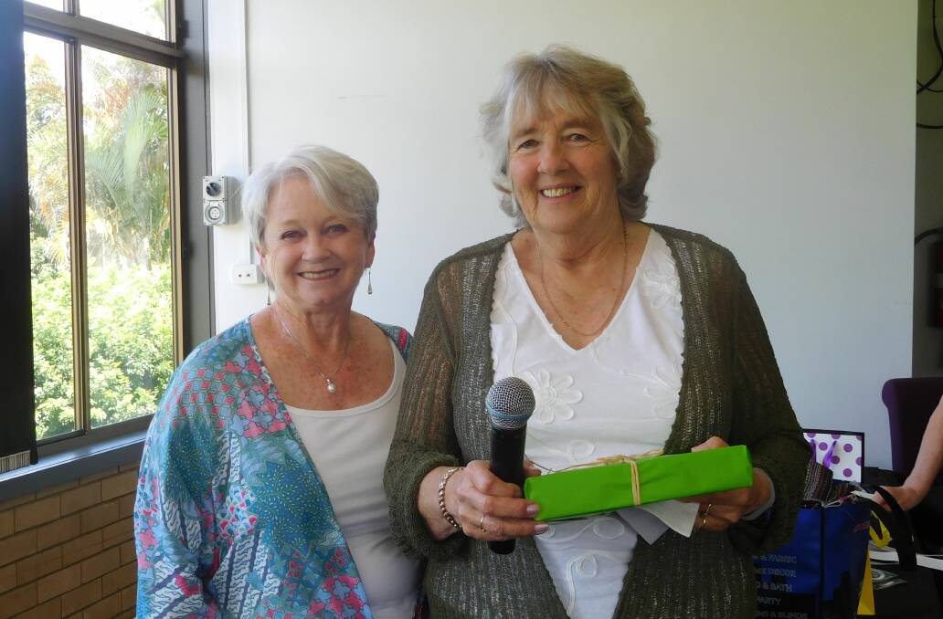 June Thomas on left thanks Judith Ellem, our guest speaker for the month