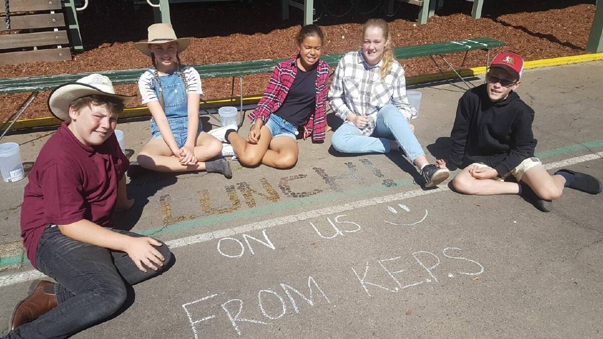 Kempsey East Public School’s Student Representative Council from left, Nic M (minister), Ava B (captain), Jade O (minister), Caitlin W (minister) and Caleb M (captain) held a farmer fundraiser for the last week of term to help Australian farmers who are doing it tough at the moment. Photo supplied.