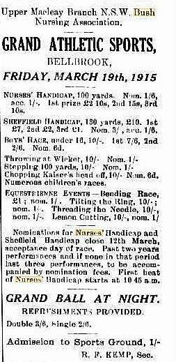 Advertisement for BNA Sports Day (Macleay Argus 12 February 1915).