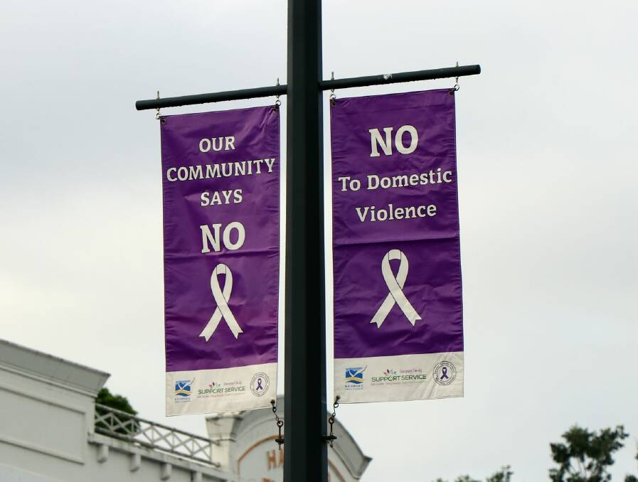 NO TO DOMESTIC VIOLENCE: Kempsey Shire Council's banners in Smith Street in support of White Ribbon Day.