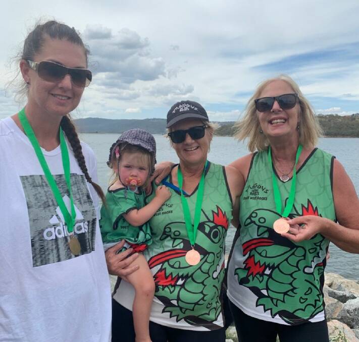 Three members from Dragons-On-The-Rocks showing off their bronze medals. Photos supplied.