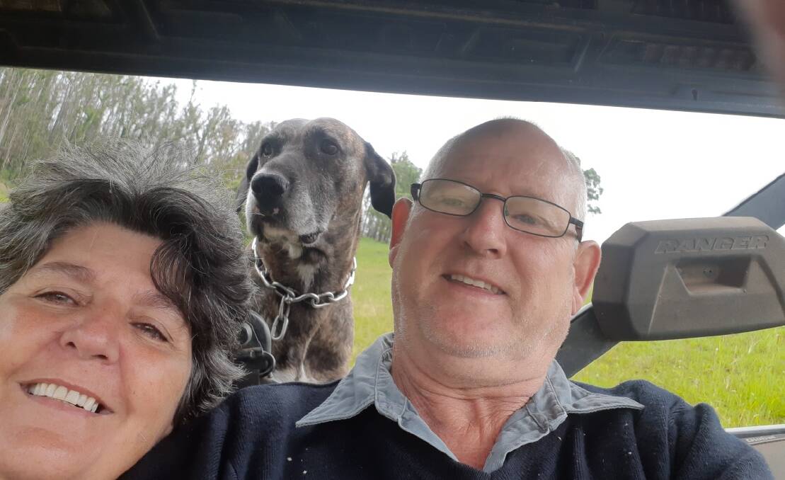 FARM SELFIE: Terry and GiGi Welsh with their dog Molly. Photo: Terry Welsh
