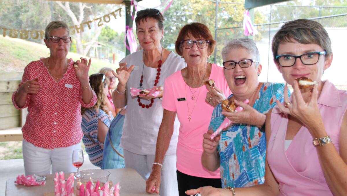 BLUSHING IN PINK: (From left) Ellie Watson, Judith Rumbel, Judy Mottee, Claire White, Michelle Ferguson.