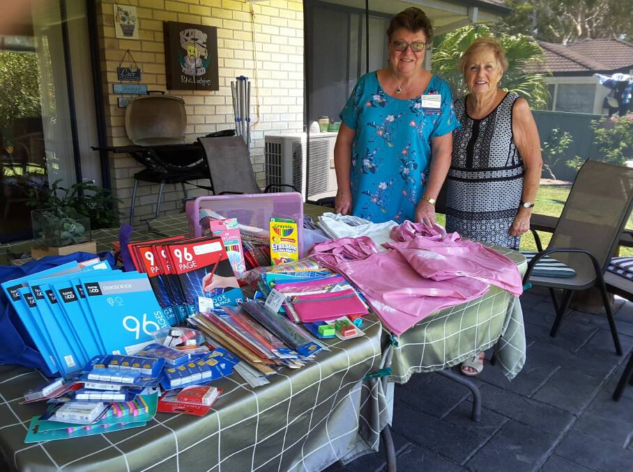 June Greentree and June Sonter from South West Rocks Evening VIEW get ready to deliver school supplies to Gladstone Primary School 