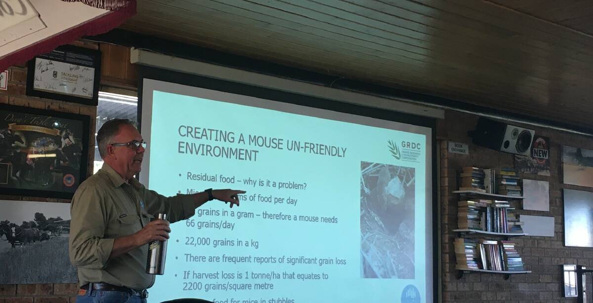 Need for vigilance: CSIRO researcher Steve Henry offers advice to farmers to help them control mouse numbers at a recent workshop in the Orana region. Photo contributed.