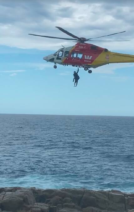 Westpac Rescue Helicopter at Mermaid Pools, Arakoon. Photo: Supplied 