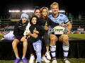 The Tolman family celebrate Aiden's 300th game. Photo: Cronulla Sharks media 