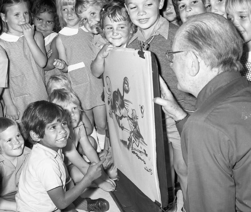 Eric Jolliffe and some small friends at West Kempsey Infants School 11 November 1976.