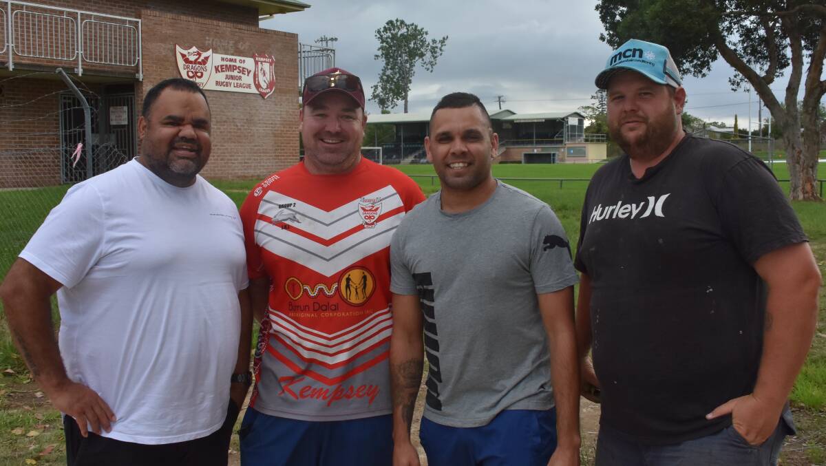 Macleay Valley Mustangs vice-president Allan Lockwood, first grade manager Adam 'Chicken' McMurray, first grade coach Anthony Cowan and president Reuben Jones. Photo: Lachlan Harper 