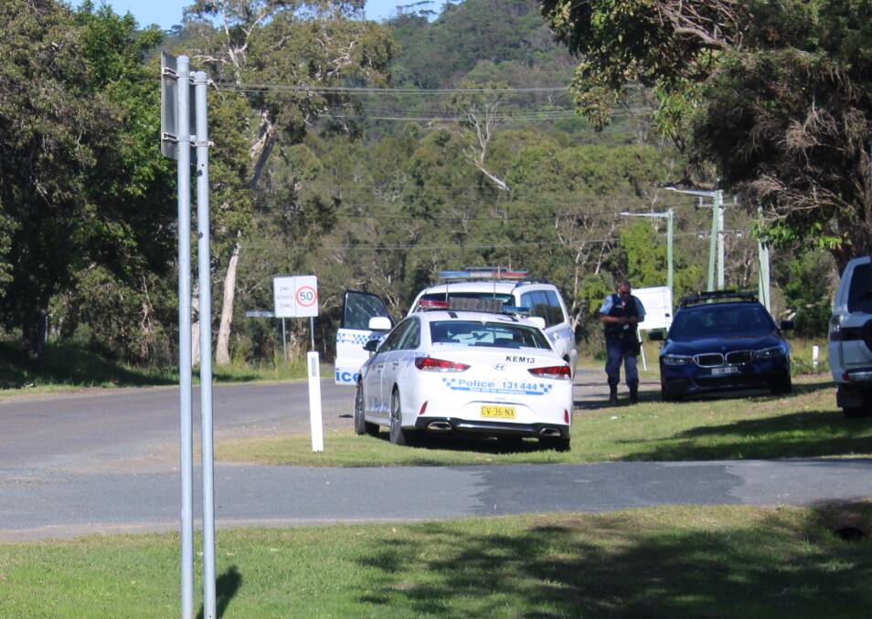 Several police cars converged on Crescent Head this morning. Photo: Lachlan Harper