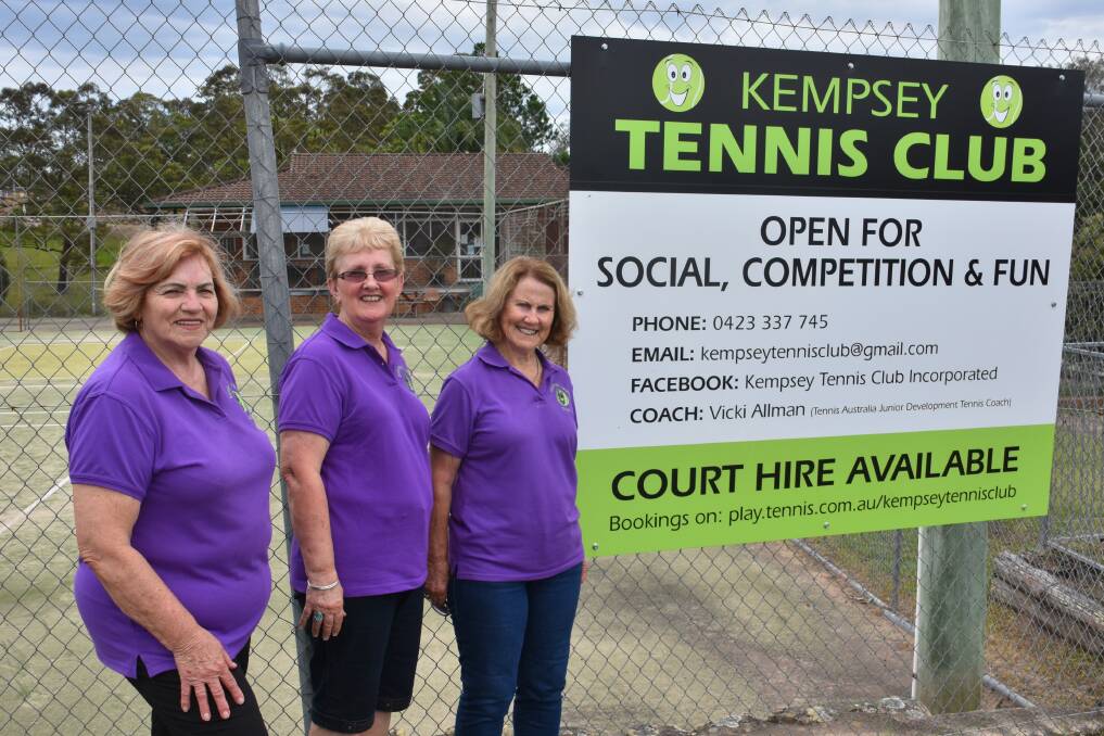 Kempsey Tennis Club members Narelle Fuller, Elizabeth Carroll and Sue Melville. Photo: Lachlan Harper 