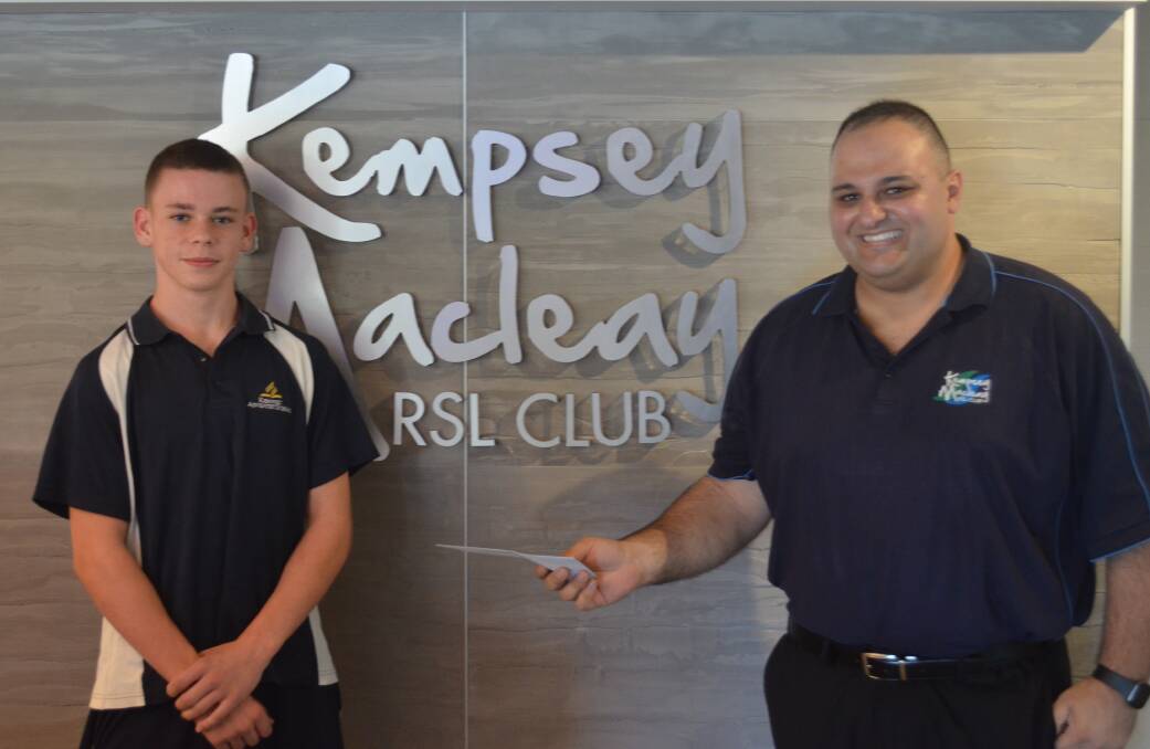 Jake Young with James from Kempsey Macleay RSL Club. Photo: Lachlan Harper 
