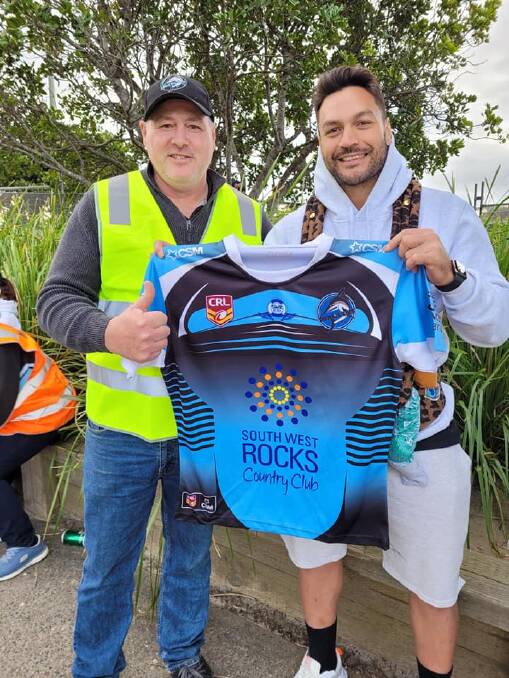 Alex Glenn with South West Rocks Marlins President Geoff Ball. Photo: South West Rocks Marlins Rugby League Football Club Facebook. 