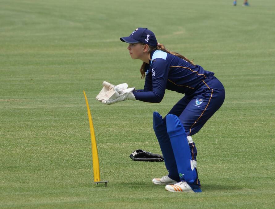 Ava Ryan prepares for wicket-keeping duties. Photo: Supplied 