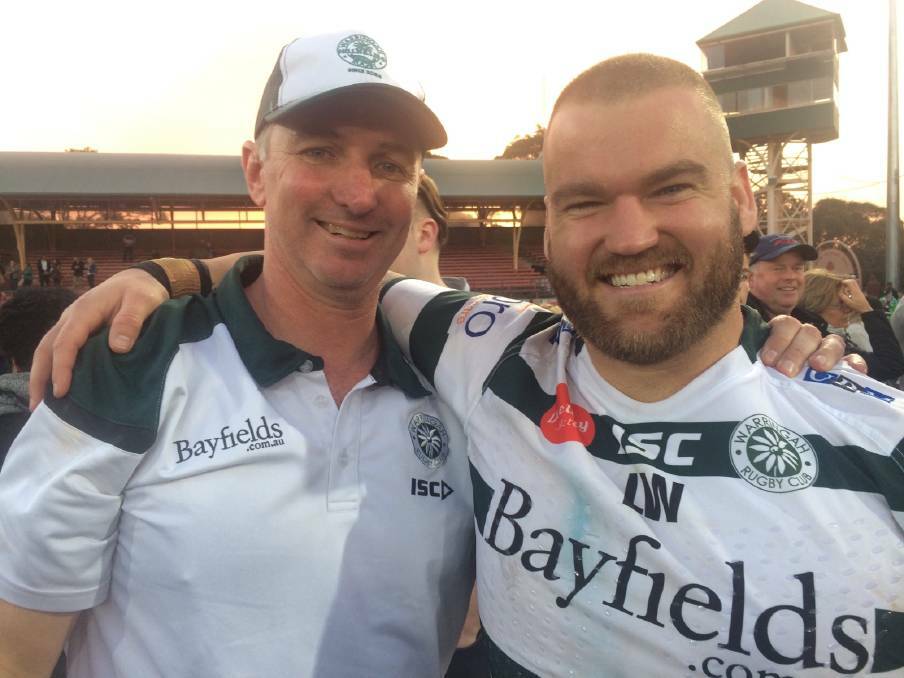 Former South West Rocks residents Darren Coleman and Samuel Needs back in 2017 when Warringah Rats won the Shute Shield competition. Photo: File 