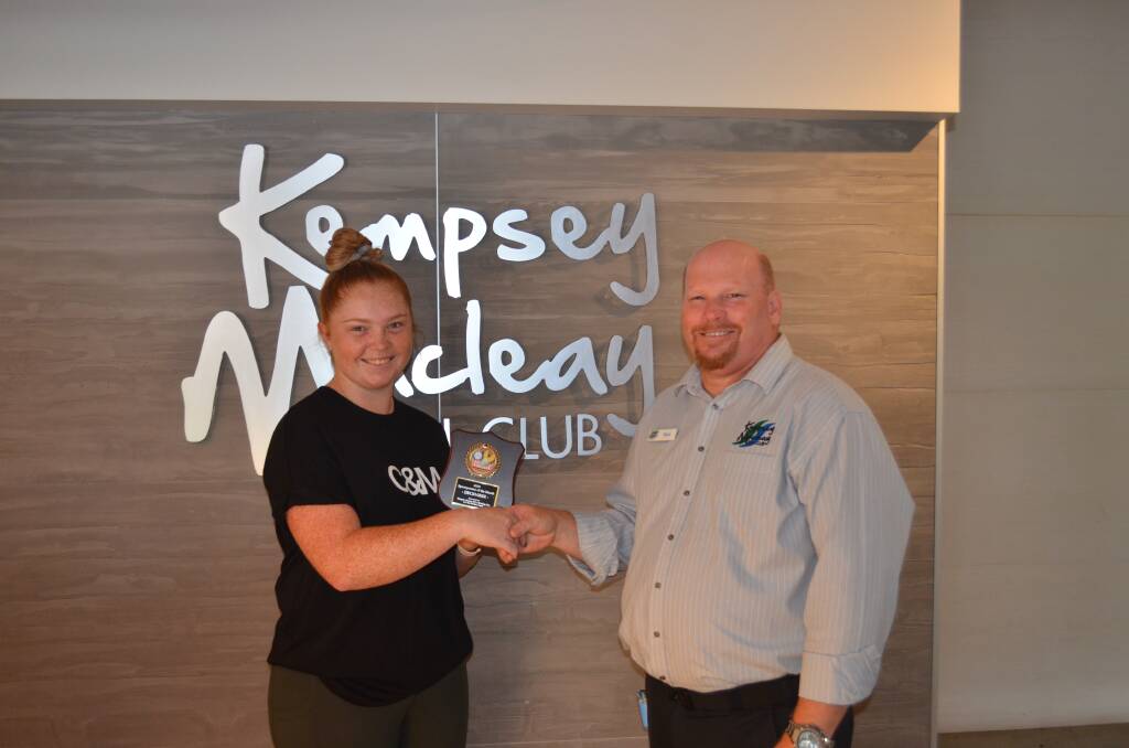 Maddie Butterfield with Rick from the Kempsey Macleay RSL Club. Photo: Lachlan Harper 