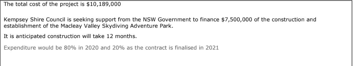 Excerpt from Kempsey Shire Council's expression of interest. 