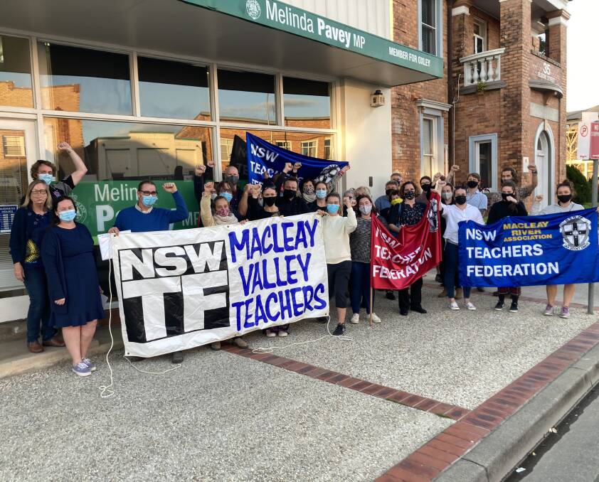 Teachers rally in front of Melinda Pavey's office. Photo: Supplied 
