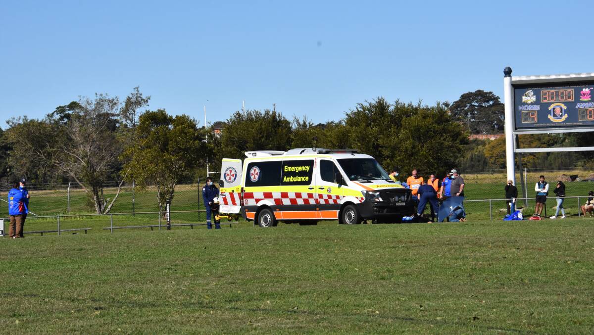 An ambulance was called for a Wauchope player in the first half. 