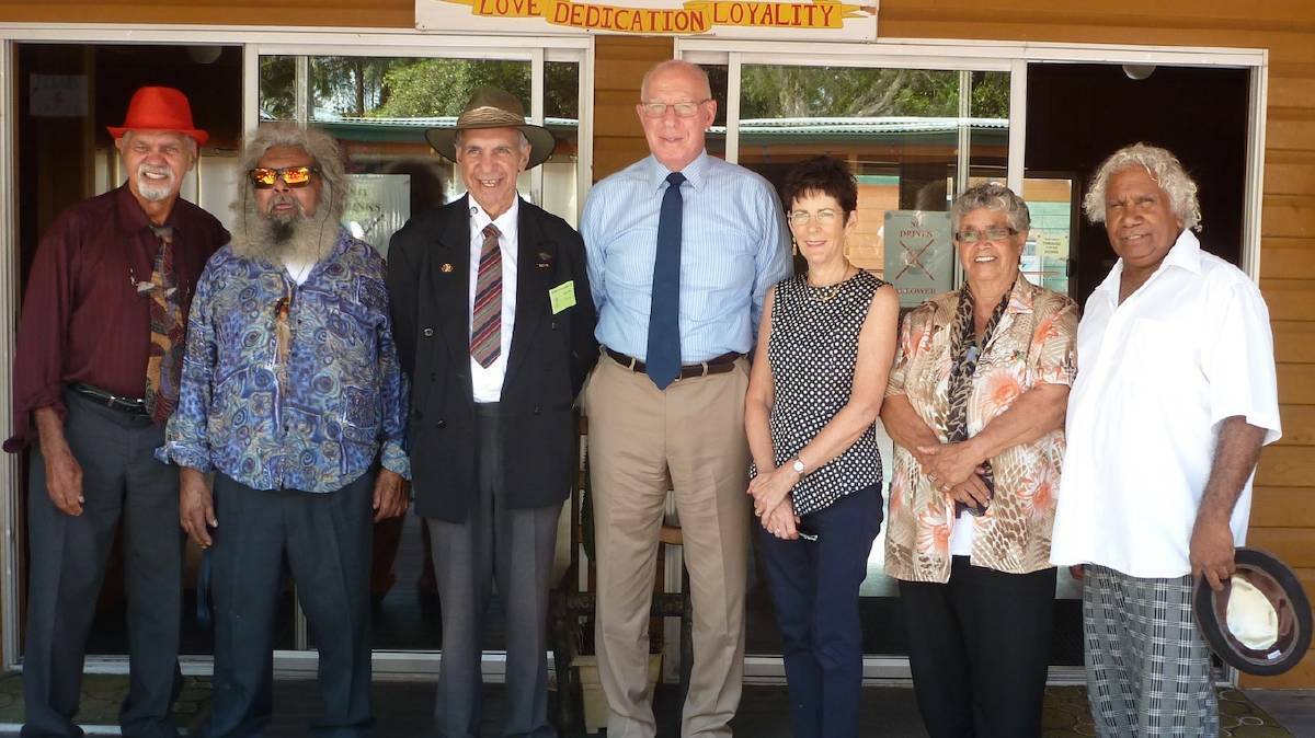 BENELONG'S HAVEN: Uncle Albert Wilson, Uncle John Phillips, Uncle Rob Bryant, NSW Governor David Hurley AC DSC, Mrs Hurley, Aunty Zona Moran and Uncle Martin Ballangary OAM (chair of the board)