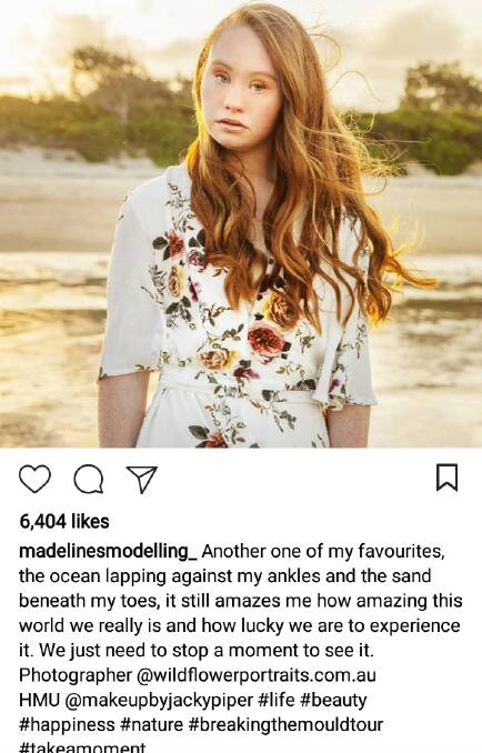 An instagram post of Madeline's sharing her experience on the Crescent Head photo shoot.