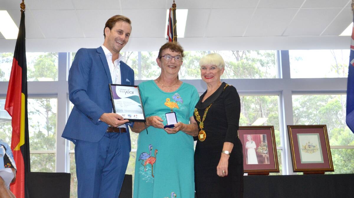 Winner of the Citizen of the Year 2018 Betty Green (middle) with Kempsey Shire's Australia Day ambassador Joel Pilgrim (left) and Kempsey Shire Mayor Liz Campbell (right).