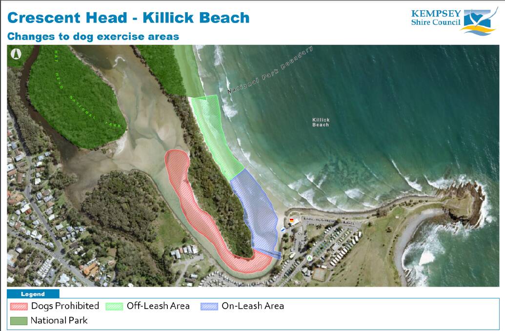 Map showing leash access areas in Crescent Head. Photo supplied by Kempsey Shire Council