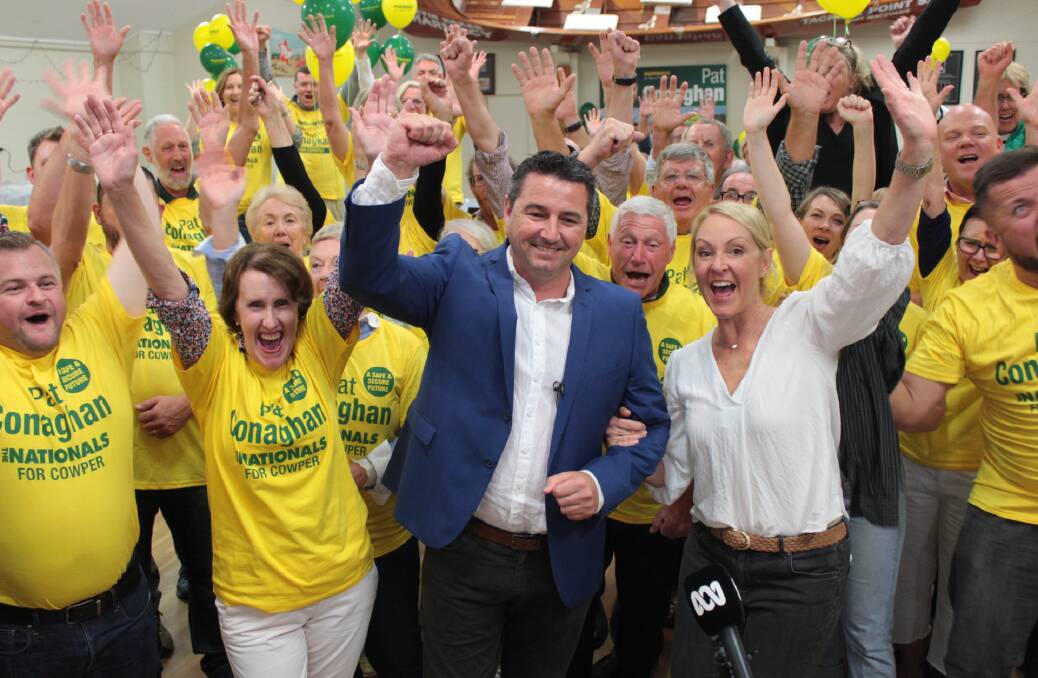 Patrick Conaghan claims victory in Cowper for the Nationals. Photo: Tracey Fairhurst.