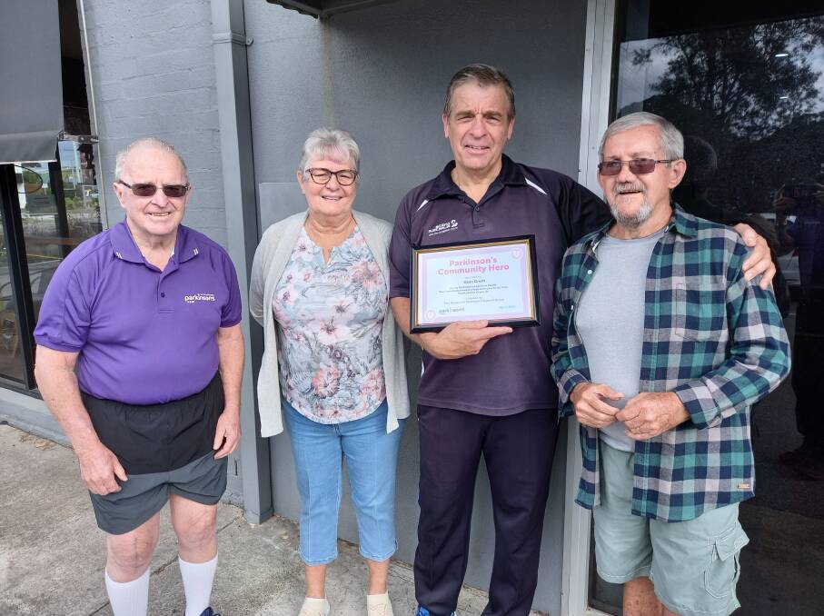 Allan Rapley - Parkinsons Port Macquarie Support Group Honorary Treasurer, Margaret Healey - Group Carers Coordinator, Dean Groth and Eddie Healey - Group member