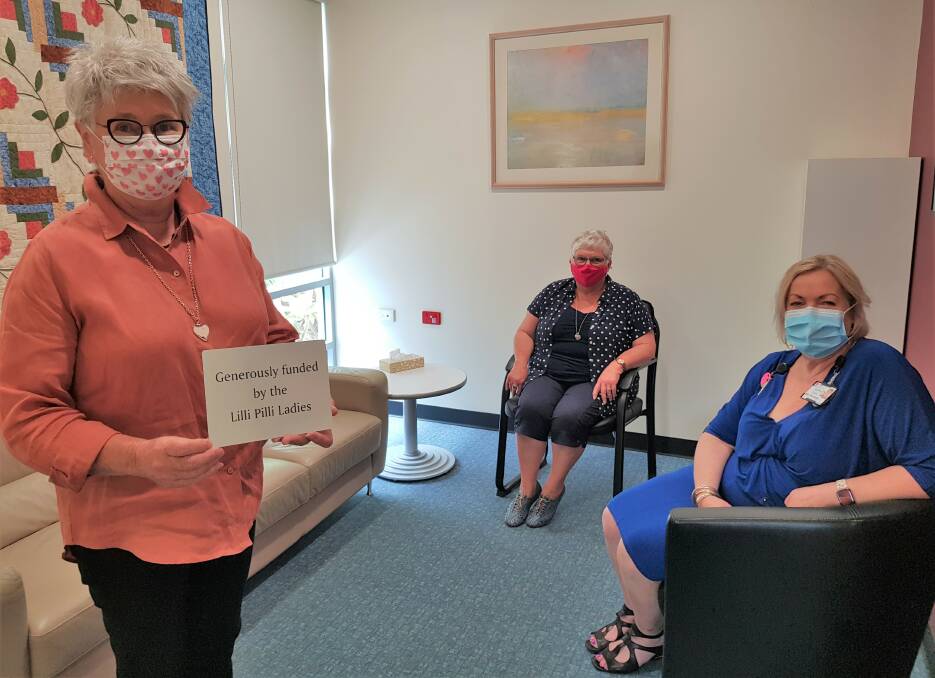  Lilli Pilli Ladies Judy Saul (front) and Robyn Mainey (centre) with MNCCI Office Manager Robyn Davis in one of the quiet rooms that will soon have a new look and comfy chairs thanks to the Kempsey groups $6000 donation.