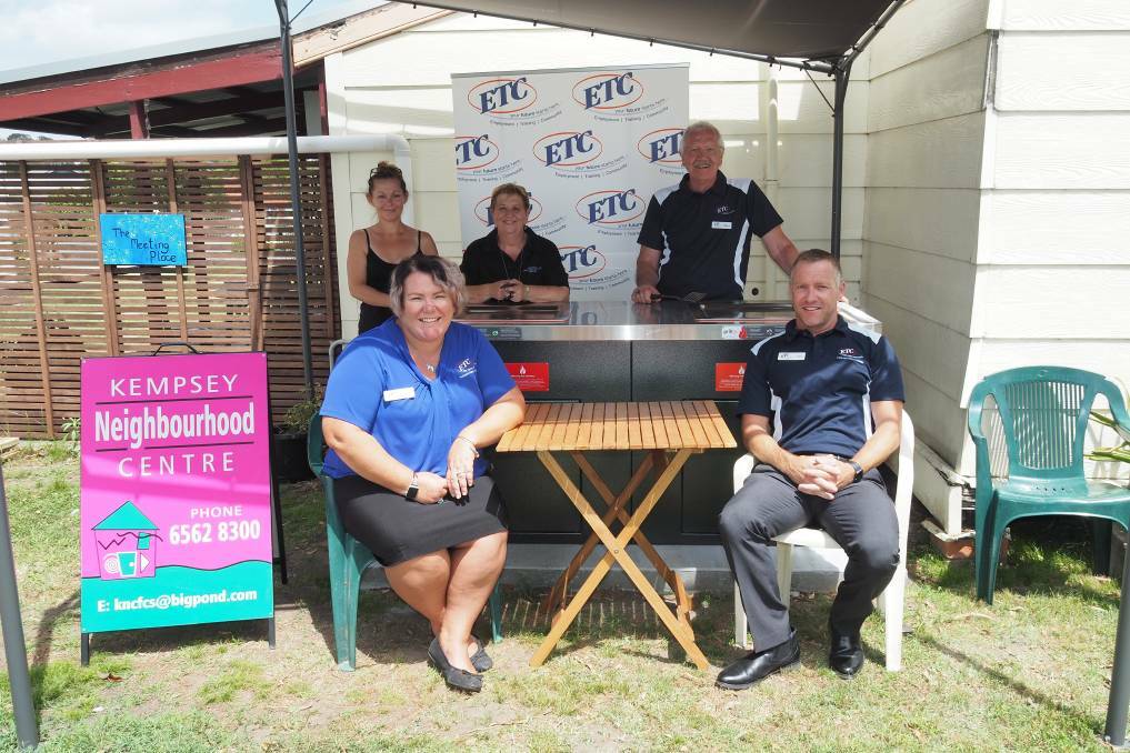 WELCOME SUPPORT: Manager of the Kempsey Neighbourhood Centre Shirley Kent, ETC Board chairman Rod McKelvey, ETC youth advisor Renee Gill and ETC area manager Shane Gill in 2019. Photo: Supplied to Macleay Argus