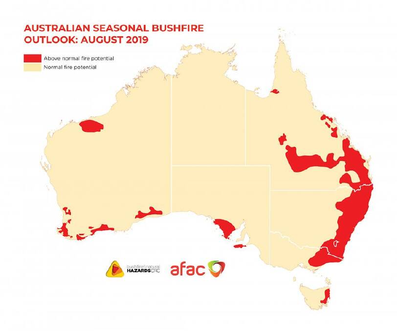FRIGHTENING CONDITIONS: Australian Seasonal Bushfire Outlook: August 2019. Photo: Bureau of Meteorology