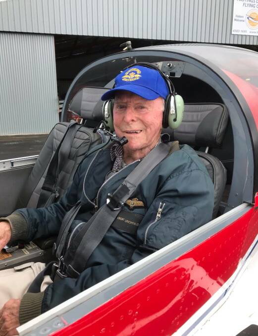 HANGING UP THE WINGS: Geoff Litchfield in the Sling at Hastings District Flying Club. Photo: Hastings District Flying Club