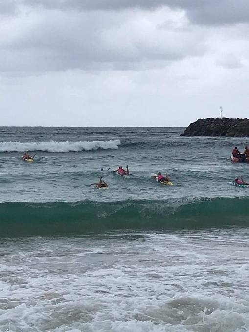 BIG SURF: Competitors paddle out during the 2018 Surf Life Saving Mid North Coast Branch Junior Carnival. Photos: Camden Haven SLSC.