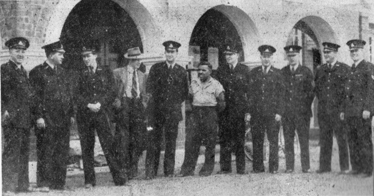 Kempsey Police after the 1949 flood with police tracker Ray Peckham in centre. Photo: Macleay Argus