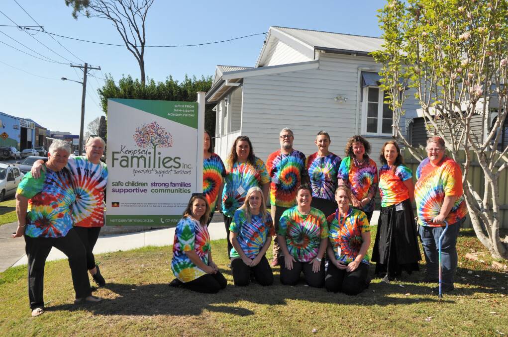 Staff and management committee for Kemspey Families Inc donning their Baylin's Gift shirts. Photo: Ruby Pascoe 