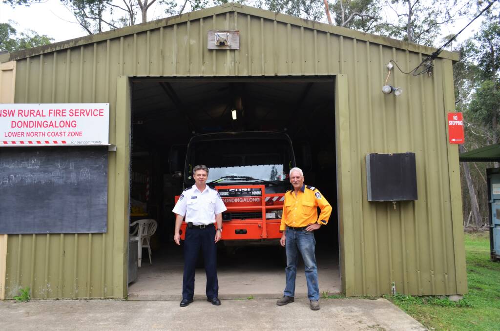 NSW RFS Lower North Coast Superintendent Lachlann Ison and Dondingalong Brigade Captain Steve Sproule. Photo: Ruby Pascoe