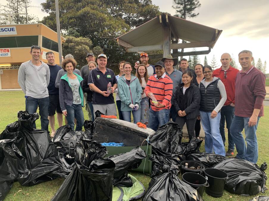 Smithtown Nestle employees clean up South West Rocks. Photo: Supplied